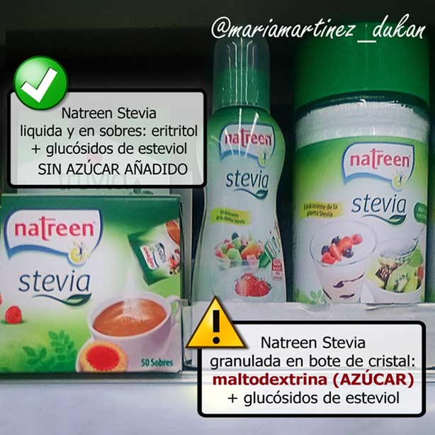 Natreen Stevia: cuidado, la de bote de cristal es azúcar disfrazado (maltodextrina) con apenas un poco de stevia